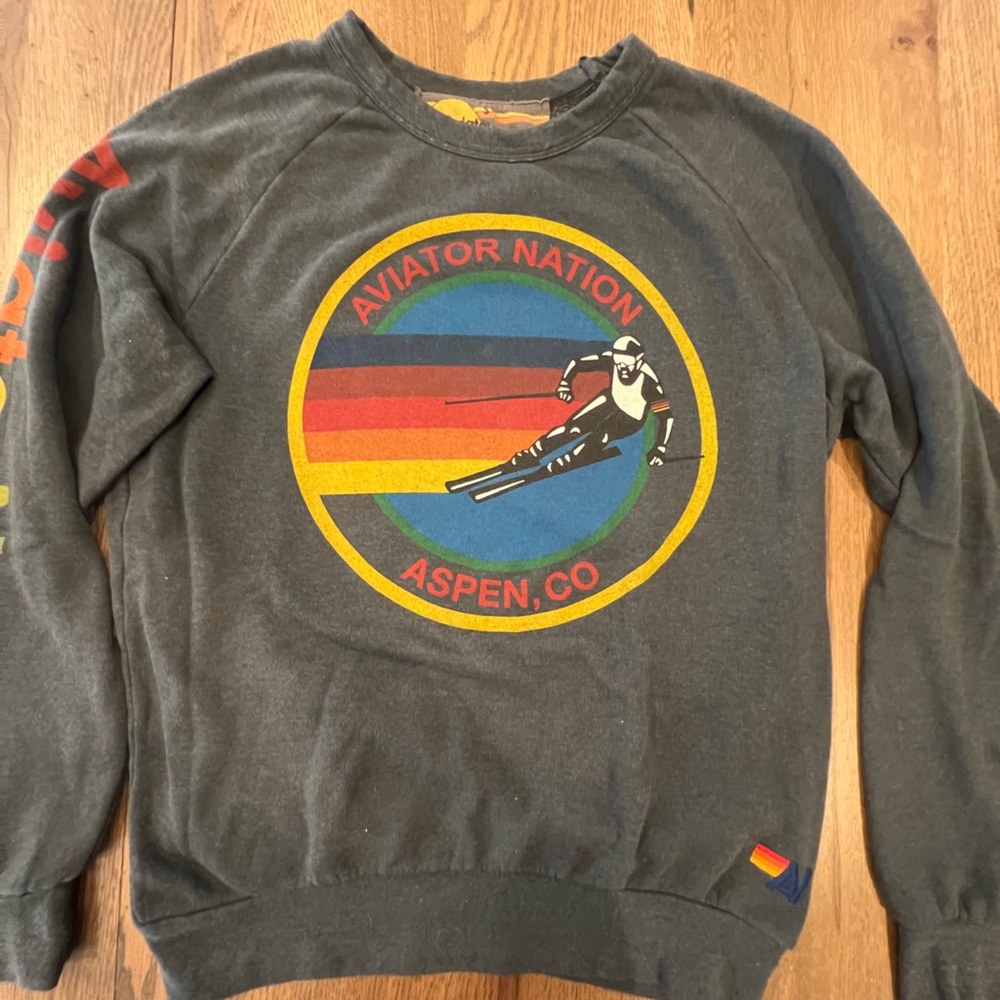 Aviator Nation Charcoal Sweatshirt with Multicolor Ski Logo